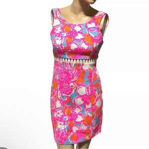 Lilly Pulitzer Iggy Shift Dress in Shorely Blue Multicolor Print‎ Cutout Pink